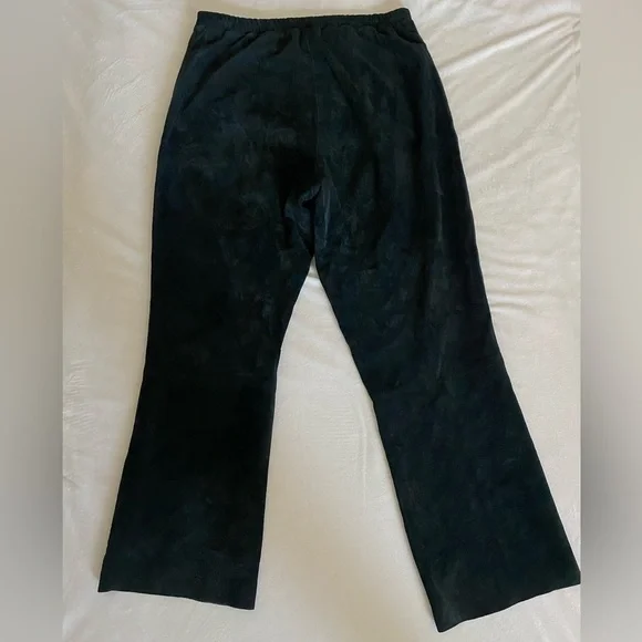 Women Black wide leg suede pants, Handmade sz 8-10, relaxed fit, front pockets - Picture 2 of 9